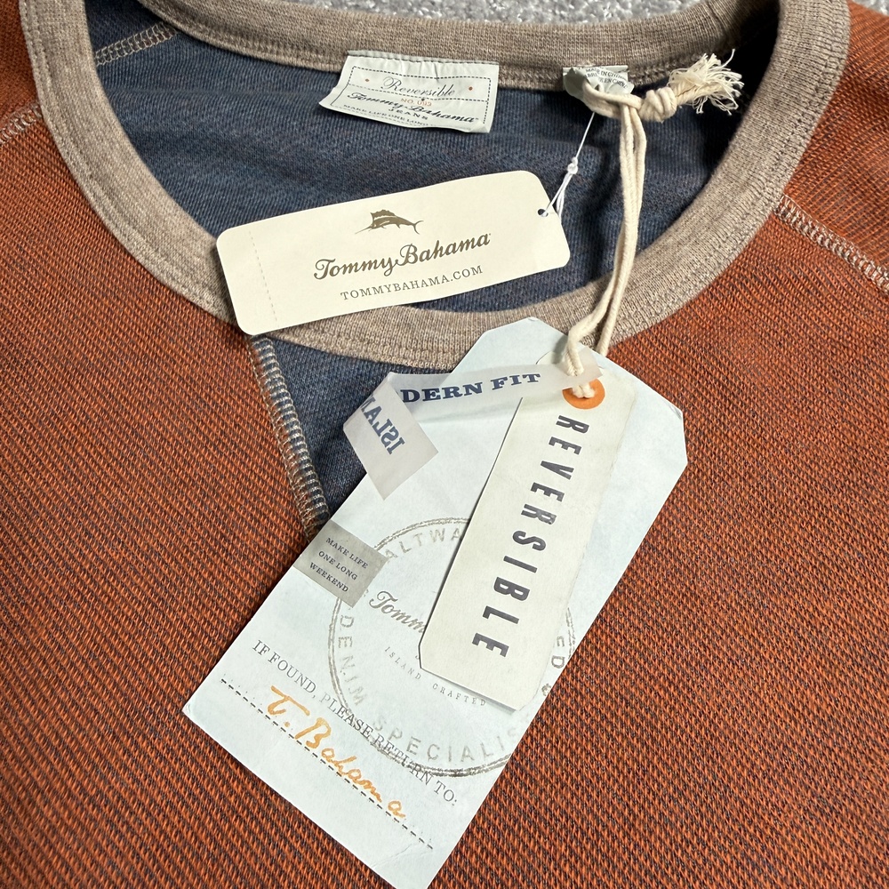 Tommy Bahama Sweatshirt Mens XL Brown Reversible Raglan Crewneck Knit Pullover - Picture 8 of 14